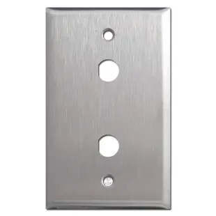 Double 1/2″ D Hole Coax Connector Wall Plate – Satin Stainless Steel