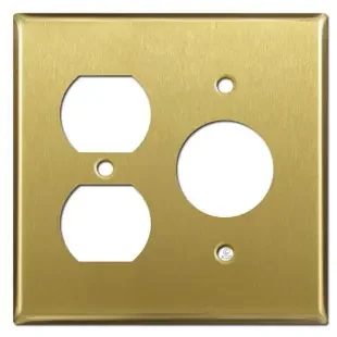 Duplex + 1.4‘‘ Round Receptacle Cover Plate – Satin Brass