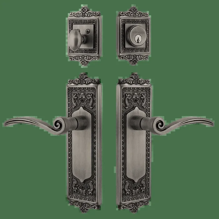 Egg Dart Entry Set with Swan Lever in Antique Pewter