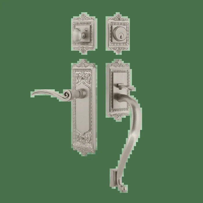 Egg Dart Handleset with S-Grip and Long Plate with Swan Lever – Satin Nickel
