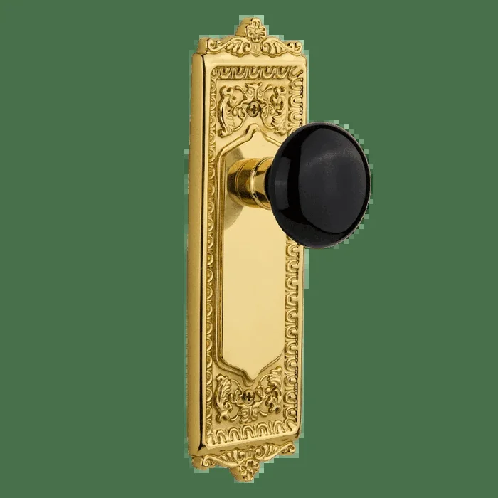 Egg Dart Long Plate with Black Porcelain Knob – Nostalgic Unlacquered Brass