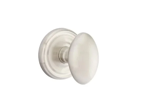 Egg Knob 2-3/8″ Backset Privacy with Regular Rose – Satin Nickel Finish by Emtek
