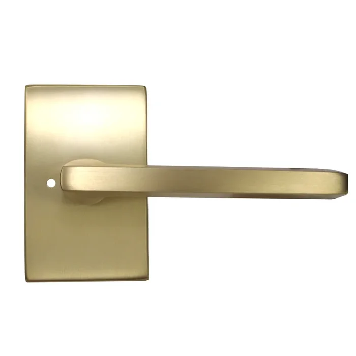 Emtek Helios Lever Right Hand Privacy Lock with Modern Rectangular Rose – Satin Brass Finish