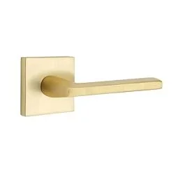 Emtek Privacy Helios Lever with Square Rosette, Left Handle, Satin Brass