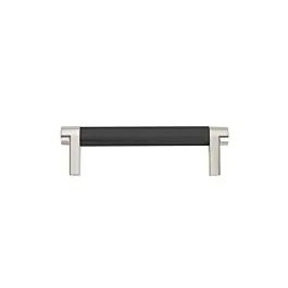 Emtek Select Flat Black Knurled Bar 4 Inch Center to Center with Rectangular Stem in Polished Nickel Overall Length 4-3/4” Inch Cabinet Pull/Handle
