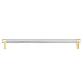 Emtek Select Polished Chrome Knurled Bar 10 Inch Center to Center with Rectangular Stem in Satin Brass Overall Length 10-3/4″ Inch Cabinet Pull/Handle