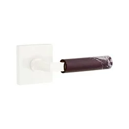 Emtek Select Privacy Rosso Levanto Handle with L-Square Stem, Square Rosette in Matte White, Left Handle