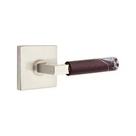 Emtek Select Privacy Rosso Levanto Handle with L-Square Stem, Square Rosette in Satin Nickel, Right Handle