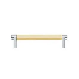 Emtek Select Satin Brass Smooth Bar 5″ (127mm) Center to Center with Rectangular Stem in Polished Chrome Overall Length 5-3/4” Inch Cabinet Pull/Handle