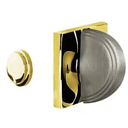 Emtek Thumbturn Privacy Bolt, Single Square Rosette Polished Brass Lifetime, with Arched Step Thumbturn Pewter
