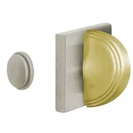 Emtek Thumbturn Privacy Bolt, Single Square Rosette Satin Nickel, with Arched Step Thumbturn Unlacquered Brass