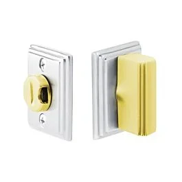 Emtek Thumbturn Privacy Bolt with Color Indicator, Double Wilshire Rosette Polished Chrome with Rectangular Step Thumbturn Polished Brass Lifetime