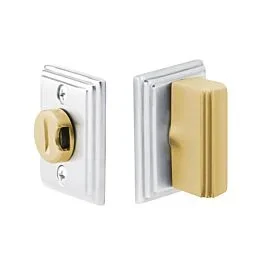 Emtek Thumbturn Privacy Bolt with Color Indicator, Double Wilshire Rosette Polished Chrome with Rectangular Step Thumbturn Satin Brass