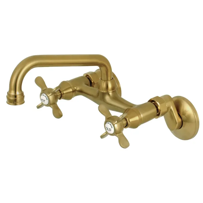 Essex Double-Handle Wall-Mount Bridge Kitchen Faucet, Brushed Brass by Kingston Brass