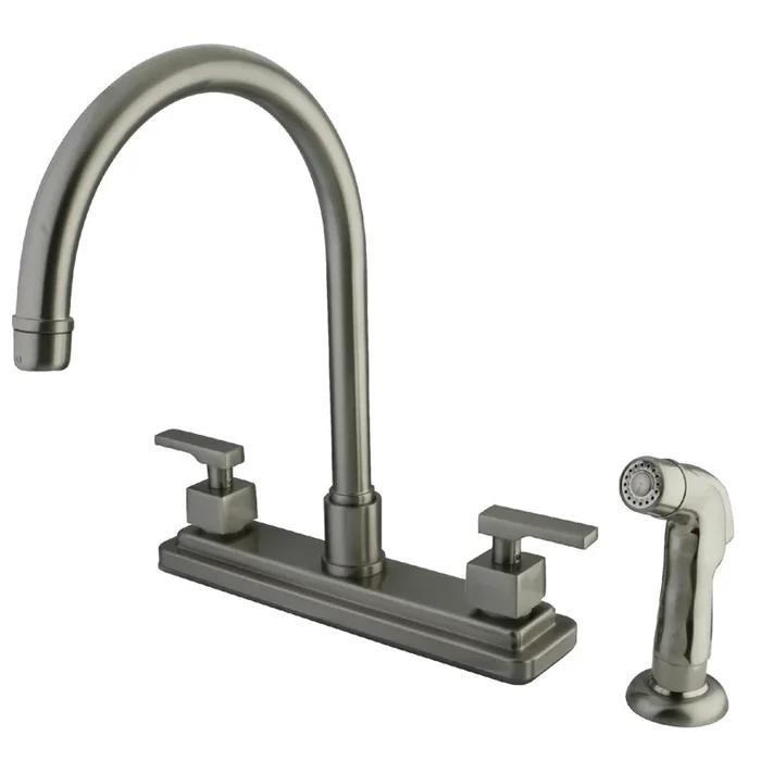 Executive Double-Handle 8″ Centerset Kitchen Faucet with Side Sprayer, Brushed Nickel – Kingston Brass