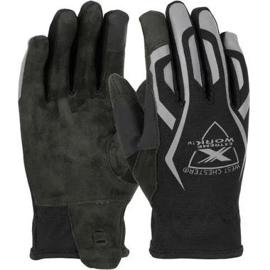 Extreme Work MultiPurpX ToughX Suede Palm w/Fabric Back & Touchscreen Compatible Index Finger – Slip-On Cuff – Gray – 3/PR – 89300