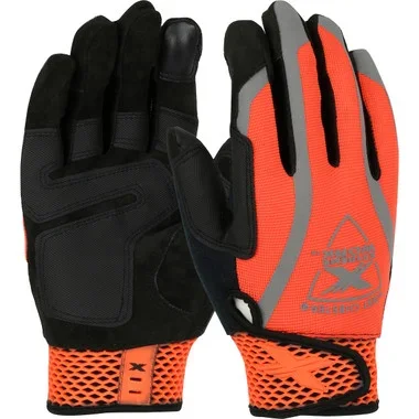 Extreme Work VizX ToughX Suede Palm w/Hi-Vis Orange Fabric Back & Touchscreen Index Finger – Hi-Vis – 3/PR – 89308OR