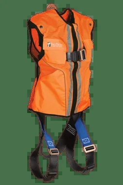 FallTech Hi-Vis Orange Construction-grade Vest with 1D Standard Non-belted Harness – Large/XL – 7015LXO