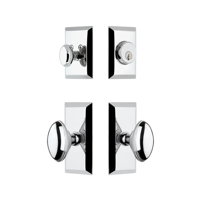 Fifth Avenue Short Plate Entry Set with Eden Prairie Knob – Bright Chrome