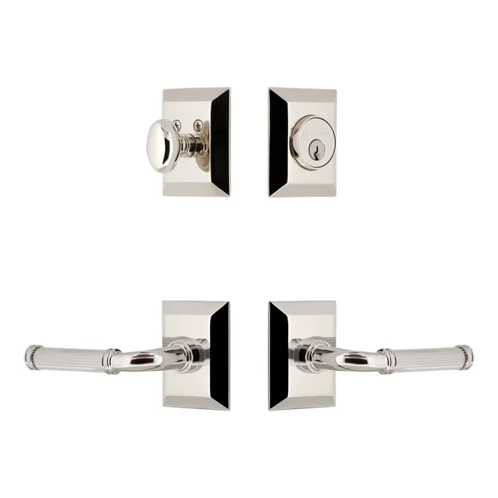 Fifth Avenue Square Rosette Entry Set with Soleil Lever – Polished Nickel