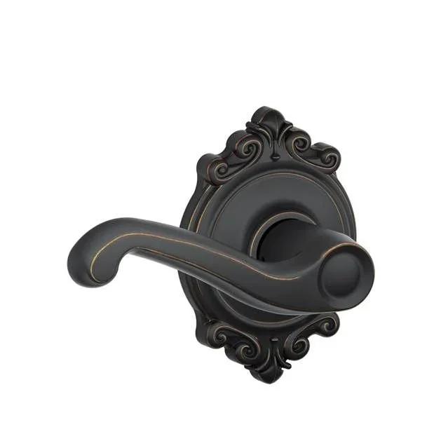 Flair Lever with Brookshire Rose Passage Lock – Schlage Aged Bronze Finish