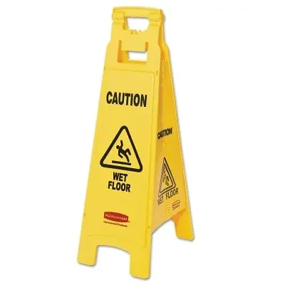 Floor Safety Sign, Caution Wet Floor, Yellow, 26 in L x 11 in W