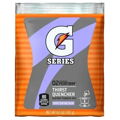 G Series 02 Perform Thirst Quencher Instant Powder, 8.5 oz, Pouch, 1 gal Yield, Frost Riptide Rush