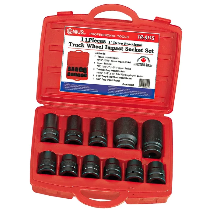Genius Tools 11 Piece 1″ Dr. SAE Truck Wheel Impact Socket Set (CR-Mo) – TR-811S