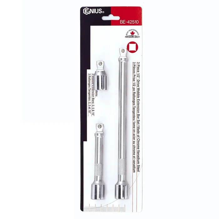Genius Tools 3 Piece 1/2″ Dr. Wobble Extension Bar Set – BE-42510