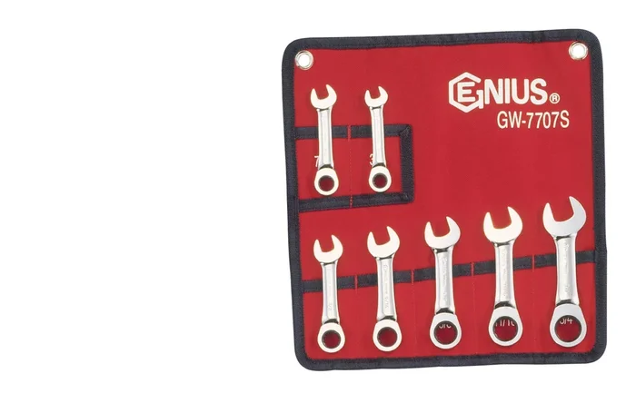 Genius Tools 7 Piece SAE Stubby Combination Ratcheting Wrench Set – GW-7707S