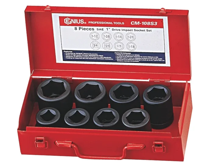 Genius Tools 8 Piece 1″ Dr. SAE Impact Socket Set (CR-Mo) – CM-108S3
