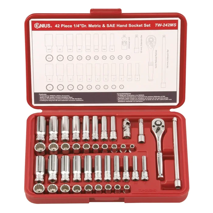 Genius Tools GNSTW242MS 42Pc Set 1/4″Dr Hand Socket