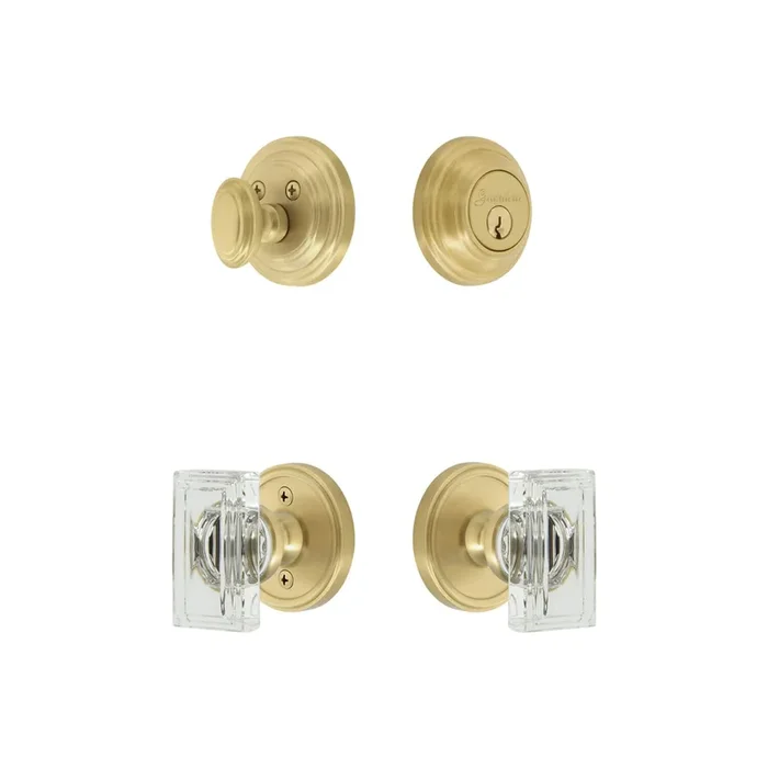 Georgetown Rosette Entry Set with Carre Crystal Knob – Satin Brass