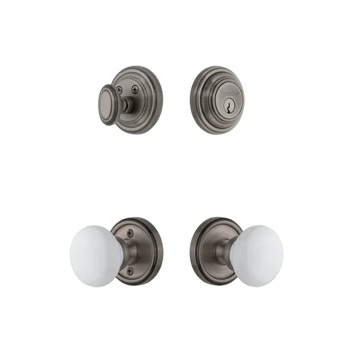 Georgetown Rosette Entry Set with Hyde Park Knob – Antique Pewter Finish
