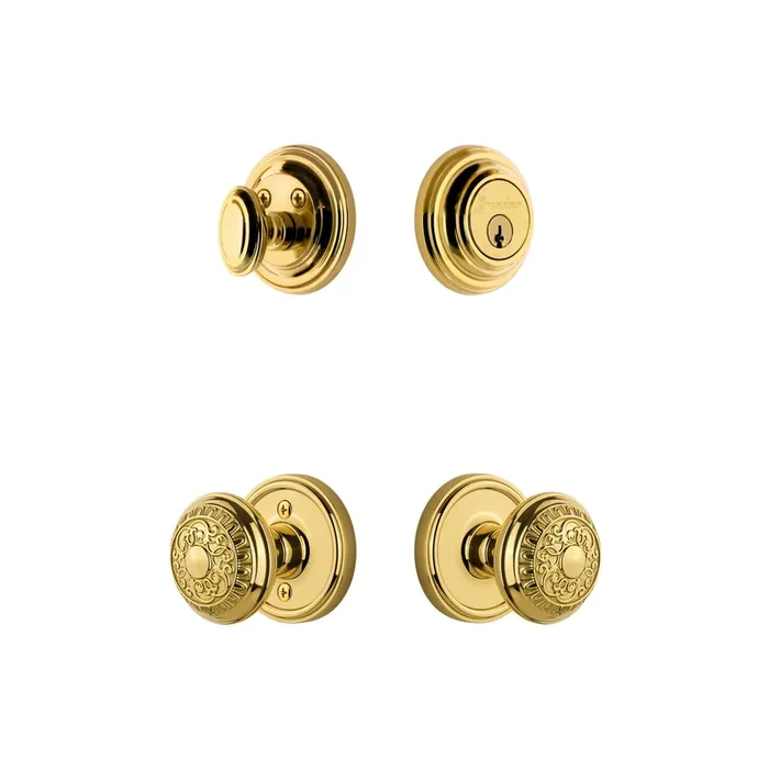 Georgetown Rosette Entry Set with Windsor Knob – Lifetime Brass Finish