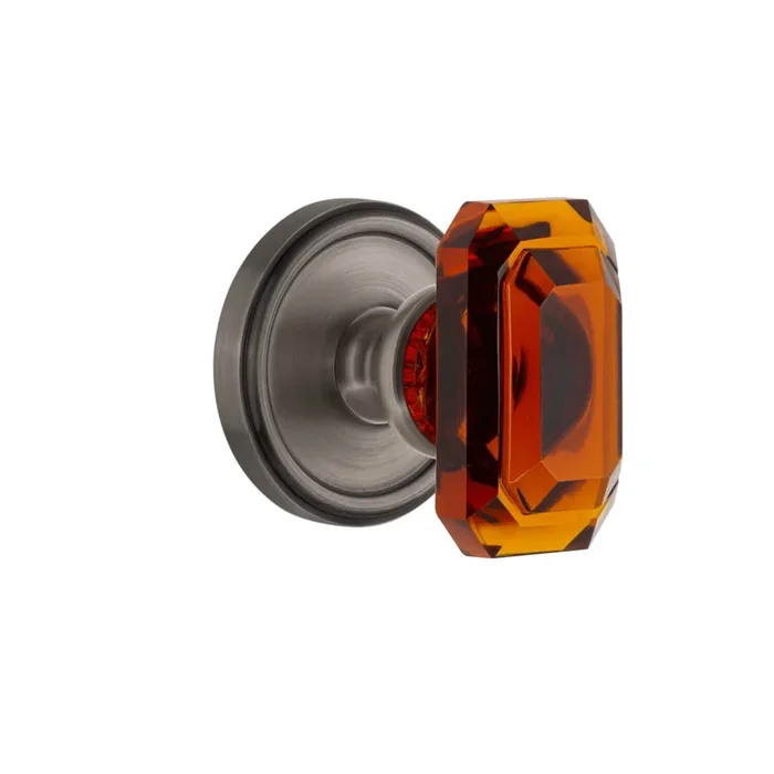 Georgetown Rosette with Baguette Amber Crystal Knob – Antique Pewter