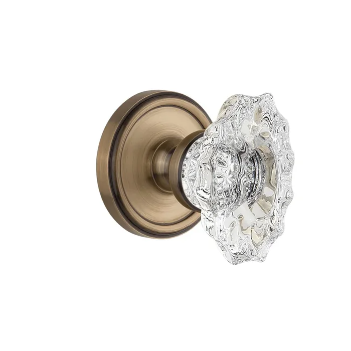 Georgetown Rosette with Biarritz Crystal Knob – Vintage Brass Single Dummy