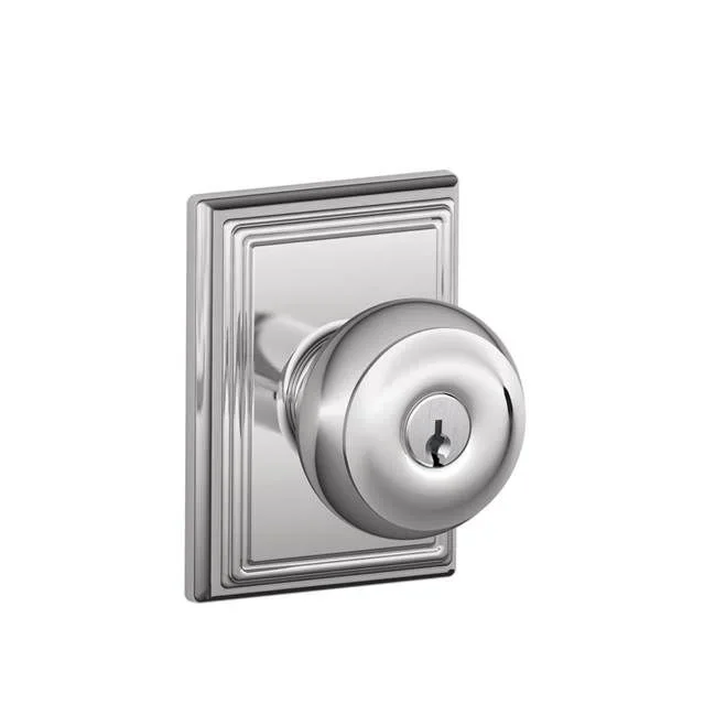 Georgian Knob with Addison Rose Keyed Entry Lock – Bright Chrome Finish
