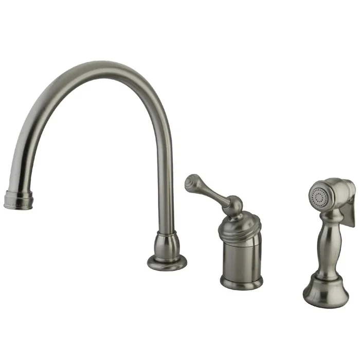 Georgian Single-Handle Widespread Kitchen Faucet with Brass Sprayer, Brushed Nickel