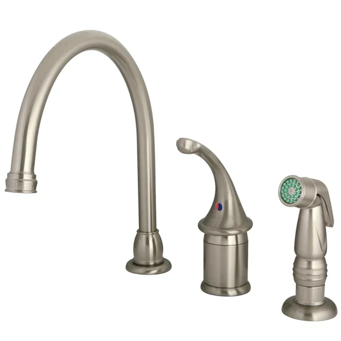 Georgian Single-Handle Widespread Kitchen Faucet with Plastic Sprayer, Brushed Nickel | Kingston Brass