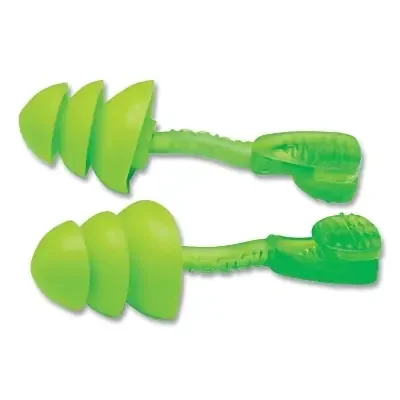 Glide Trio Reusable Twist-In Earplugs, TPE, Green, Corded