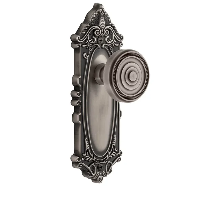 Grande Victorian Long Plate with Soleil Knob in Antique Pewter – Double Dummy Door Hardware
