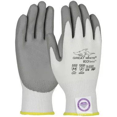 Great White ECO Series Seamless Knit Dyneema Diamond 2.0 Blended Glove w/Polyurethane Coated Flat Grip on Palm & Fingers – – 1/DZ – 19-D322