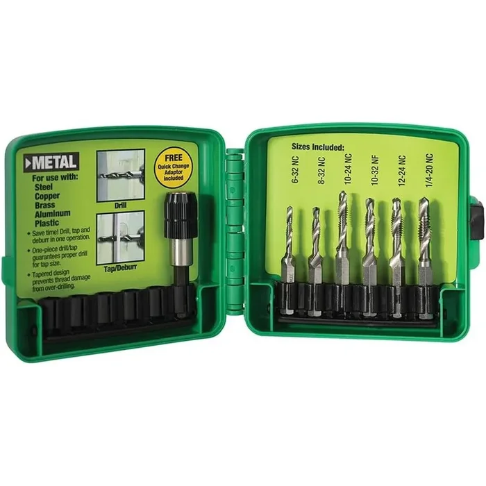 Greenlee DTAPKIT 6-PC DRILL TAP SET FOR HOLE DRILLING, TAPPING & DEBURRING/COUNTERSINKING, 6-32 TO 1/4-20