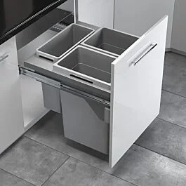 Hailo 24″ 2X38 and 1X19L Triple Bin EuroCargo II Recycling Center, Silver Gray
