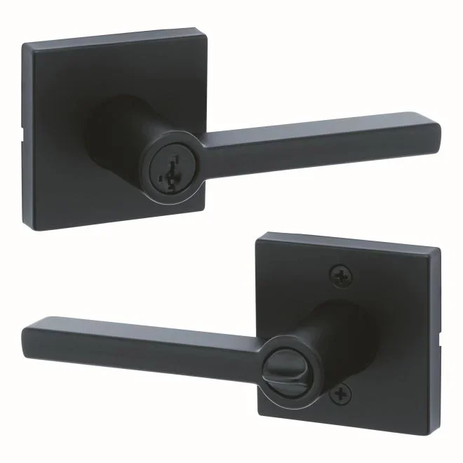 Halifax Lever with Square Rose Entry Door Lock – SmartKey, Matte Black Finish