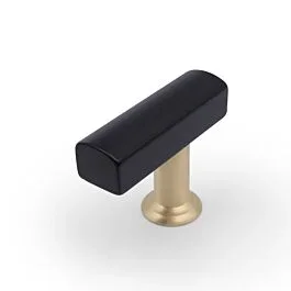 Hapny Home Mod Matte Black Bar, Satin Brass Stem, Cabinet Hardware T-Knob, 1-3/4″ (44mm) Overall Length