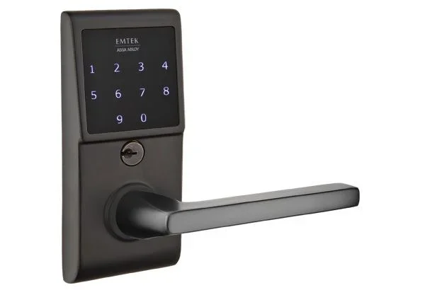 Helios Lever Right Hand 2-3/8″ Backset Single Cylinder Emtouch Electronic Touchscreen Leverset – Flat Black Finish