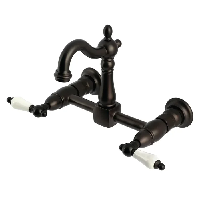 Heritage Double-Handle Wall-Mount Bridge Kitchen Faucet, Oil Rubbed Bronze – Kingston Brass
