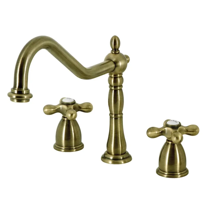 Heritage Double-Handle Widespread Kitchen Faucet, Antique Brass – Kingston Brass